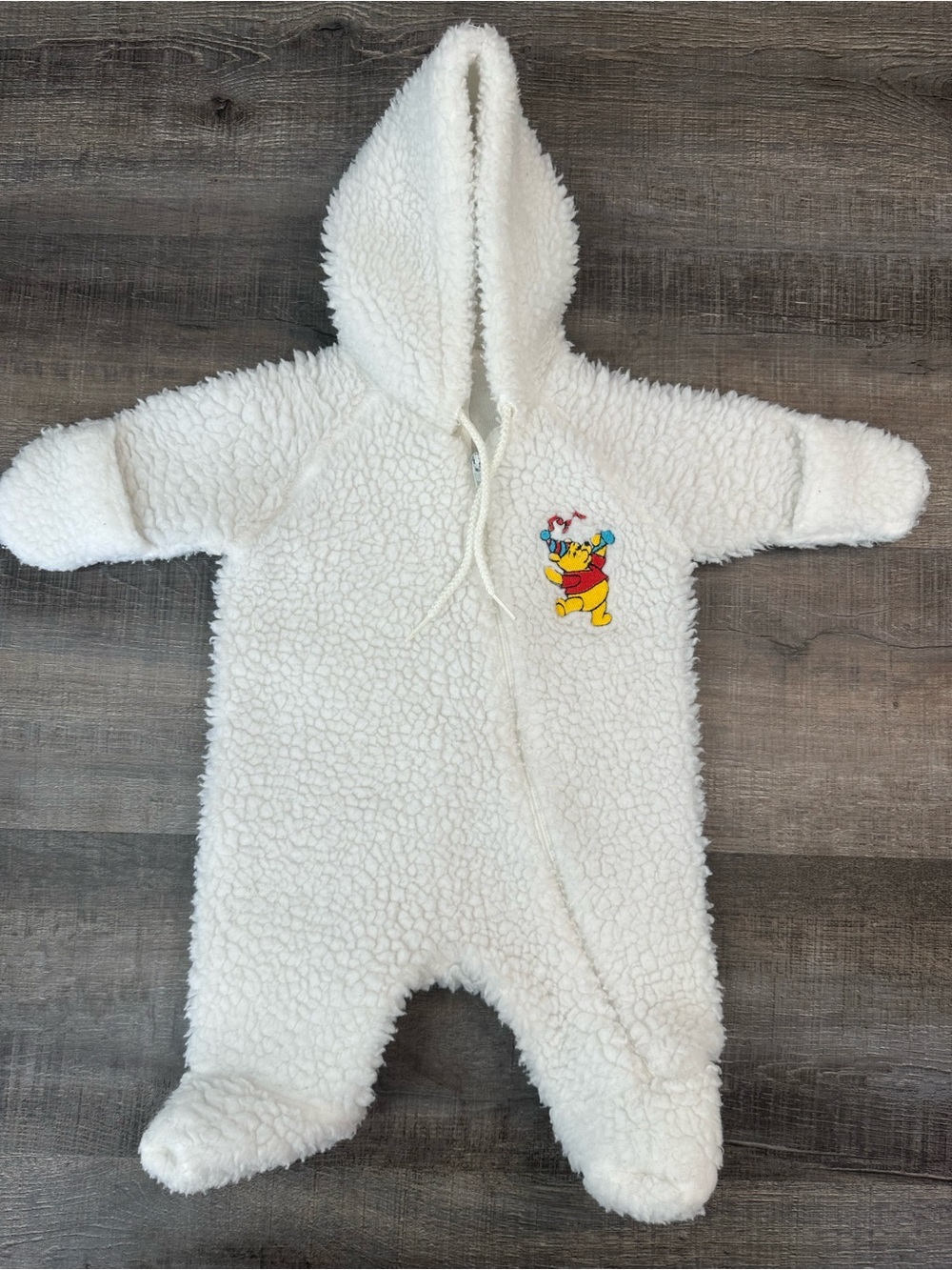 Vintage Disney Newborn White Sherpa Hooded Winnie the Pooh Footie Made in USA